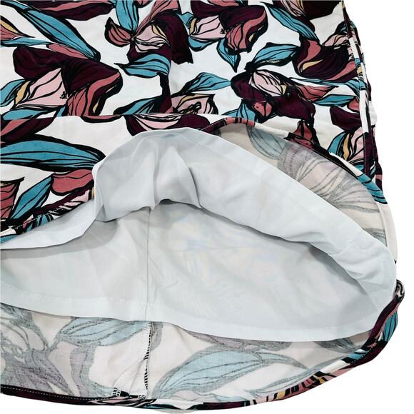 ANN TAYLOR LOFT Maroon Teal Pink Floral Bold Colorful Bright Mini Skirt 8 - Picture 5 of 11